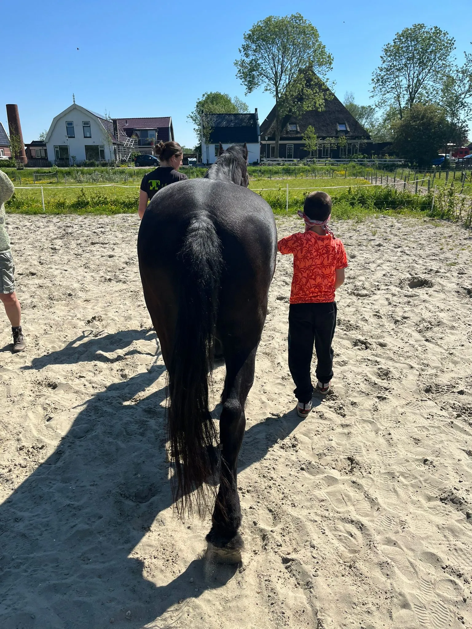 Kind loopt samen met een paard bij ’t Bonte erf